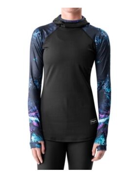 Blackstrap Women’s Black Hooded Rash Guard with Blue Purple Print‎ Sleeves